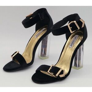 CAPE ROBBIN WOMEN'S STRAPPY PUMPS black velvet  ANKLE STRAP HEEL SHOES 21